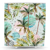 Lofaris Pink Green Coconut Tree Abstract Shower Curtain